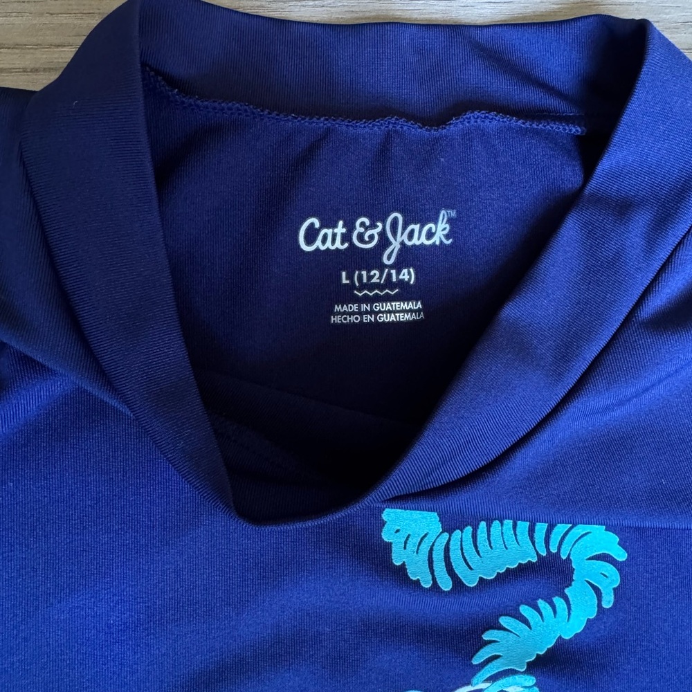 Cat & Jack Kids Navy Blue Adventure Swim Shirt UPF 50+ Size L 12/14 - Picture 4 of 4